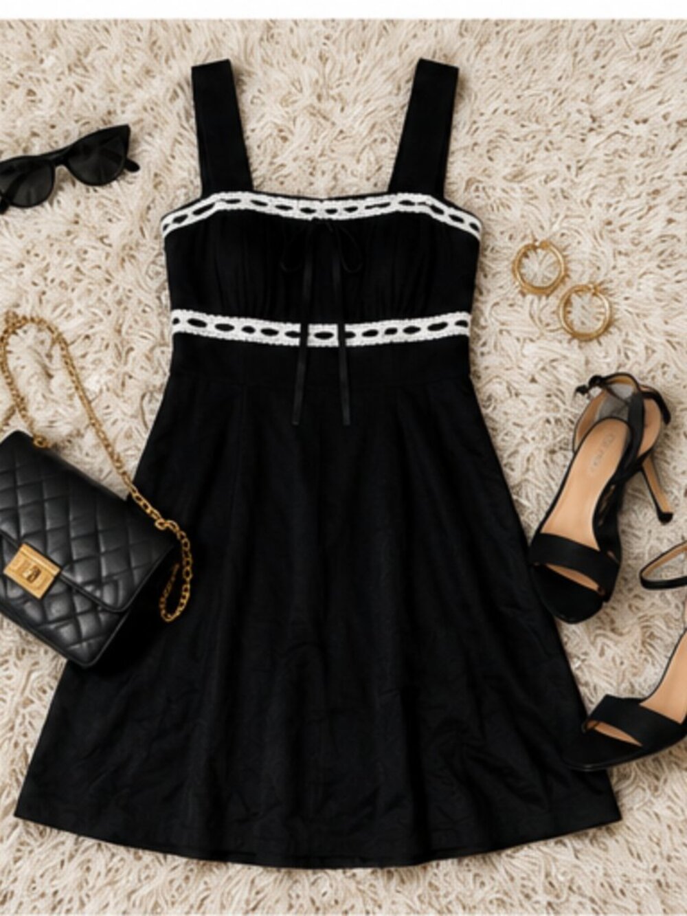 Avec Les Filles Black Mini Dress with White Trim